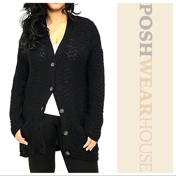 Kimchi Blue Sweaters - Black Chevron Knit Oversized Cardigan Can Fit S-L